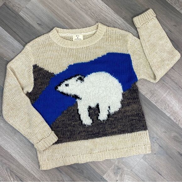 Pins & Needles Fuzzy Polar Bear Sweater Beige Blue Medium Crew Neck - Picture 9 of 13